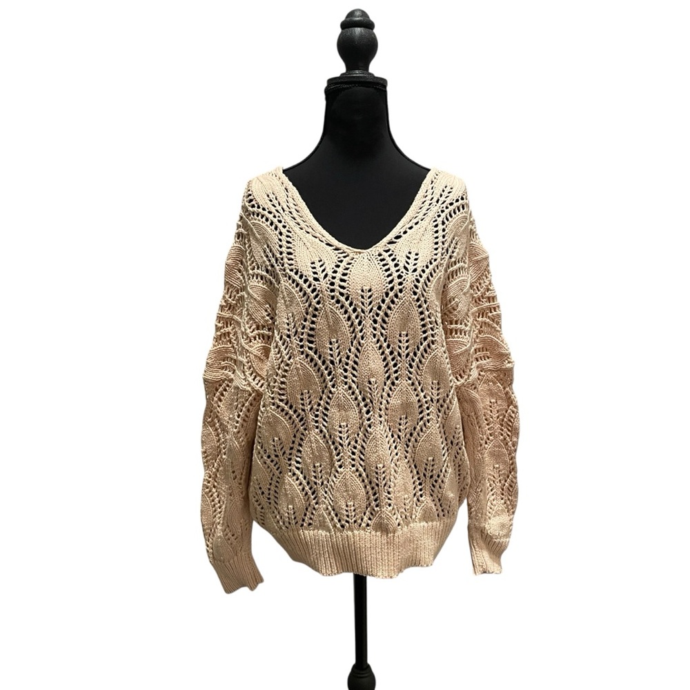 Handmade Chunky Lacy Knit Cream Sweater no size, MED?